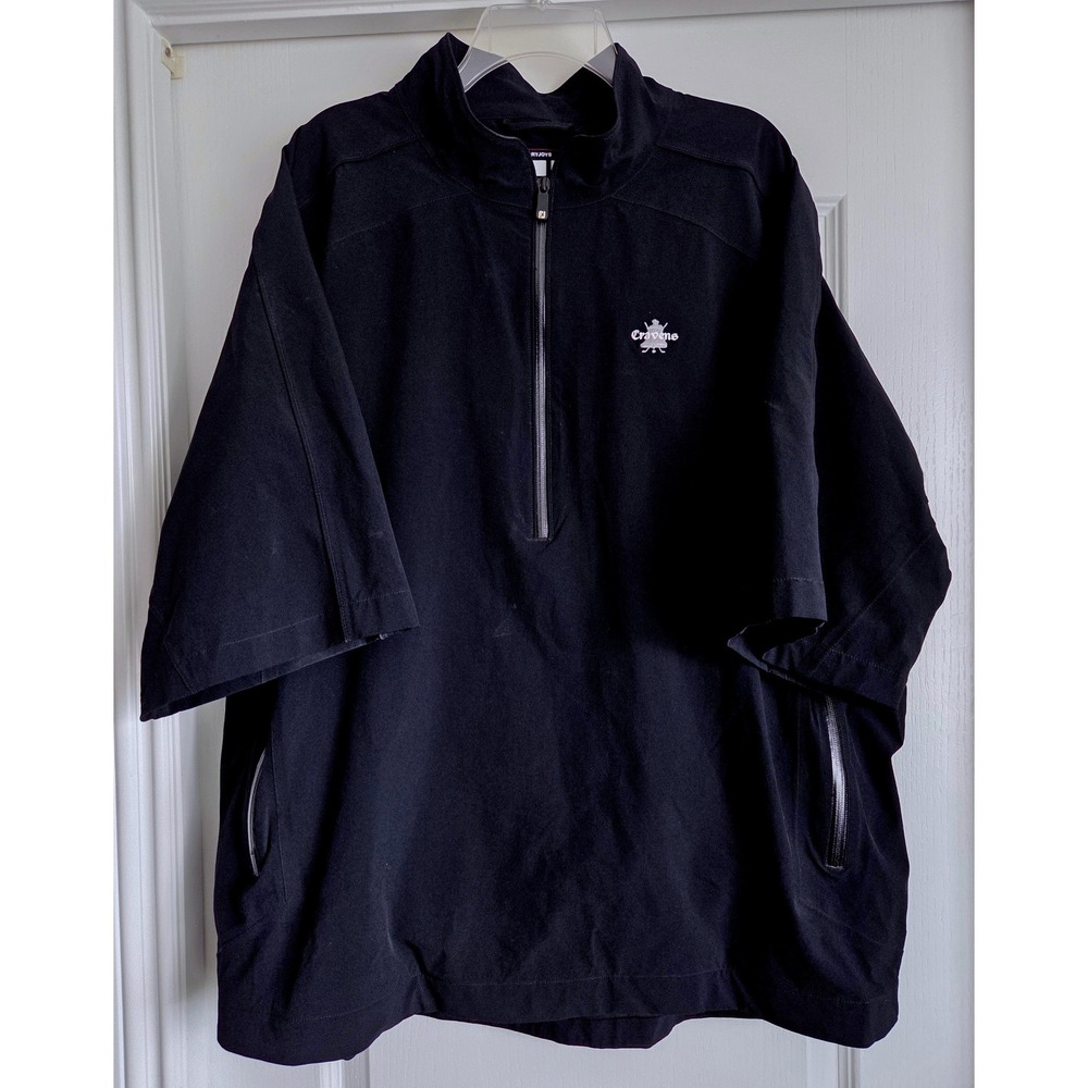 FootJoy DryJoys Tour Black Short Sleeve Rain Zip Shirt Golf Cravens Logo Sz XXL